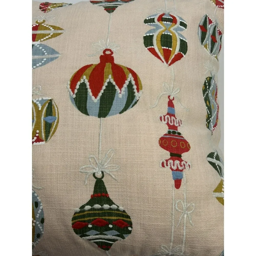Threshold Christmas Throw Pillow Square Blush Multicolored Embroidered Ornaments